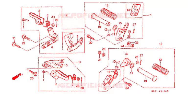 PEDANA (1) (RF/R2F/RH/R3J/RK/RL/R3L) Honda MOTO 250 XL 1990  XLR250R3L