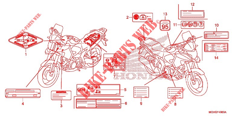 ETICHETTA CAUZIONE  per Honda CROSSTOURER 1200 DCT RED 2016