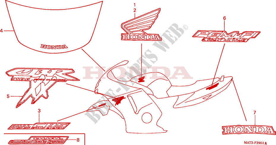 STRISCIA/MARCHIO(X/Y/1/2/3/4) per Honda CBR 1100 SUPER BLACKBIRD 1999