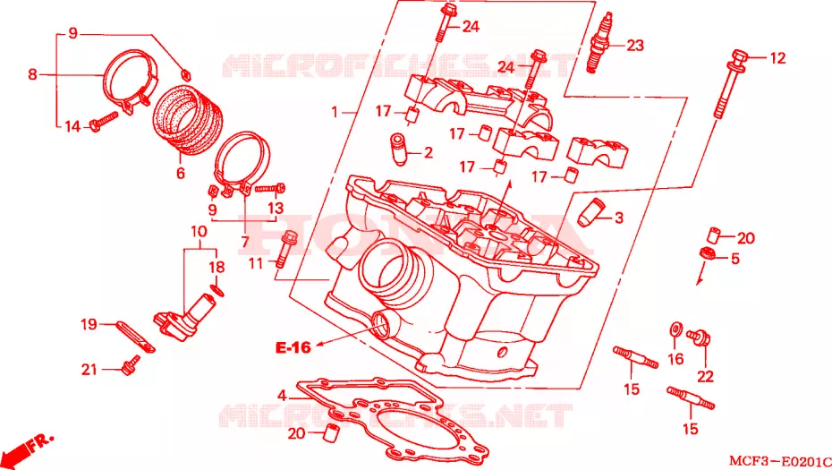 TESTA CILINDRO POSTERIORE Honda MOTO 1000 SP 2002  VTR1000SP3