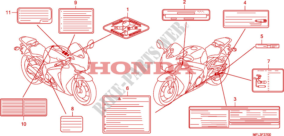 ETICHETTA CAUZIONE(1) per Honda CBR 1000 RR FIREBLADE ORANGE 2010