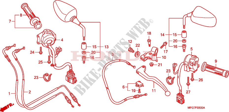LEVA MANIGLIA/INTERRUTTORE/ CAVO per Honda CB 600 F HORNET ABS 2008