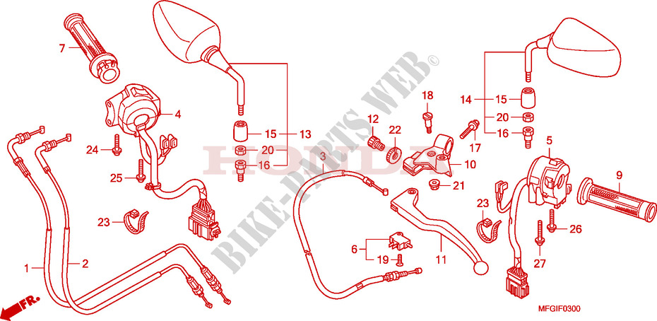 LEVA MANIGLIA/INTERRUTTORE/CAVO per Honda CB 600 F HORNET 2010