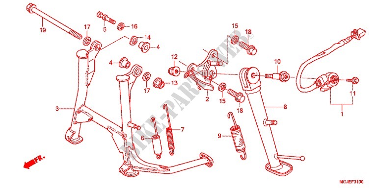 SOSTEGNO PRINCIPALE/PEDALE FRENO per Honda CBF 1000 F ABS TS 2012