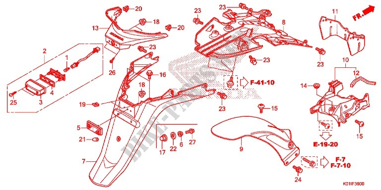 PARAFANGO POSTERIORE / FANALE ILLUMINAZIONE TARGA  per Honda SH 125 ABS D SPORTY SPECIAL 5ED 2015