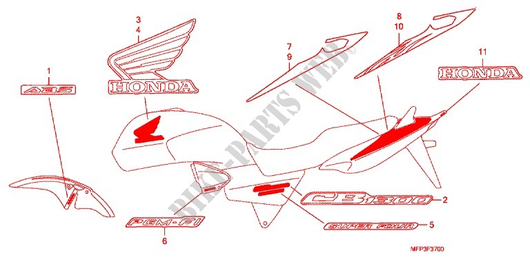 EMBLEMA/STRISCIA (CB1300/CB1300A) per Honda CB 1300 SUPER FOUR ABS 2009