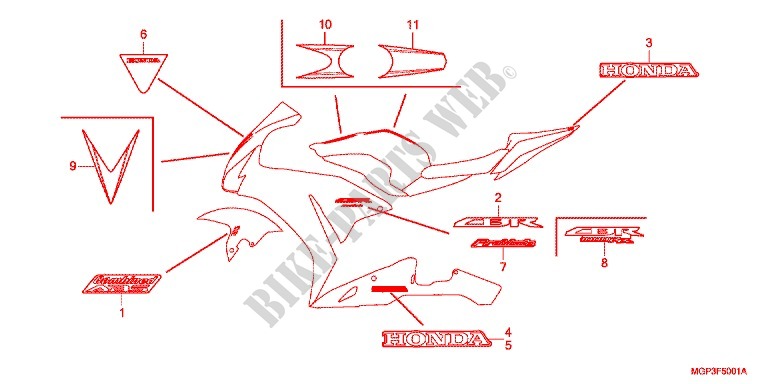 EMBLEMA/STRISCIA (CBR1000RRD/E/RAD/E) per Honda CBR 1000 RR FIREBLADE NERO 2014