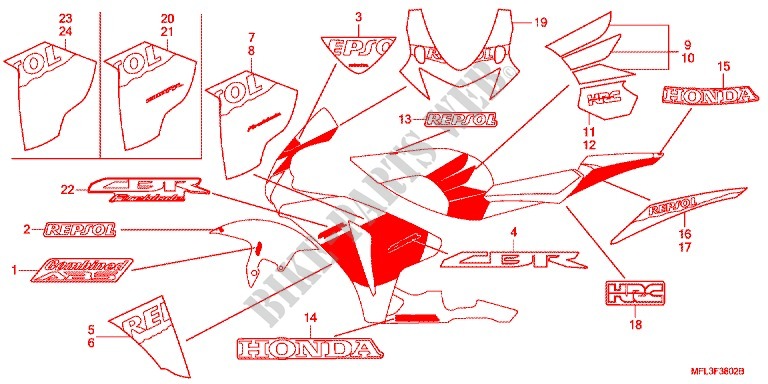 EMBLEMA/STRISCIA (3) per Honda CBR 1000 RR FIREBLADE 2009