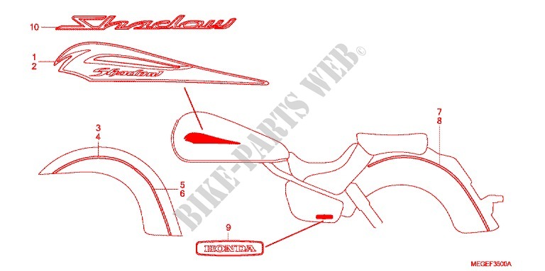 EMBLEMA/STRISCIA (EXCEPT 2U) per Honda SHADOW VT 750 2011