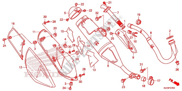 SMORZATORE SCARICO(2) per Honda CRF 250 L RED 2013