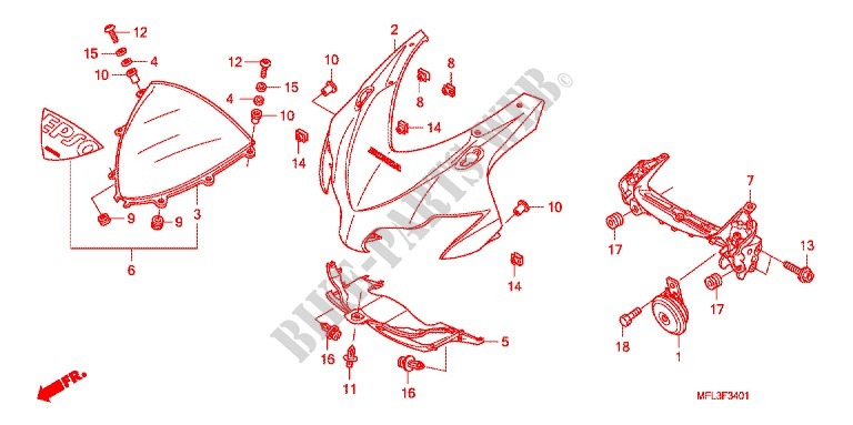 CAPUCCIO ANTERIORE (2) per Honda CBR 1000 RR FIREBLADE TRICOLORE 2011