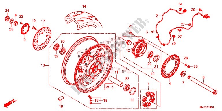 RUOTA POSTERIORE per Honda CBR 1000 ABS RED 2017